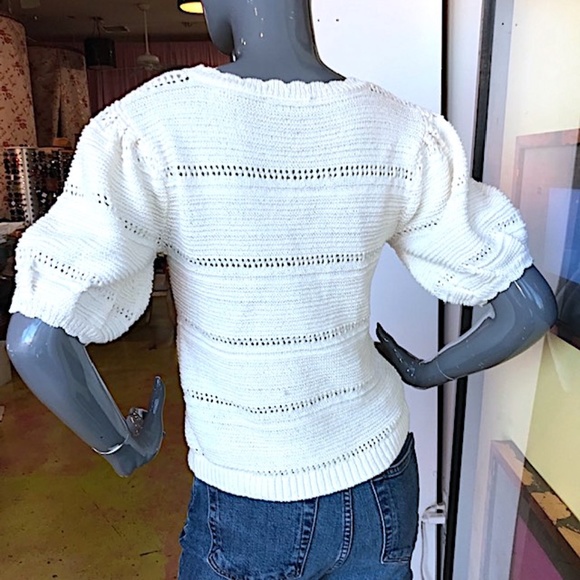 HOUSE OF HARLOW Pointelle Knit Puff-Sleeve Sweater NWOT/sz: S - Picture 8 of 12